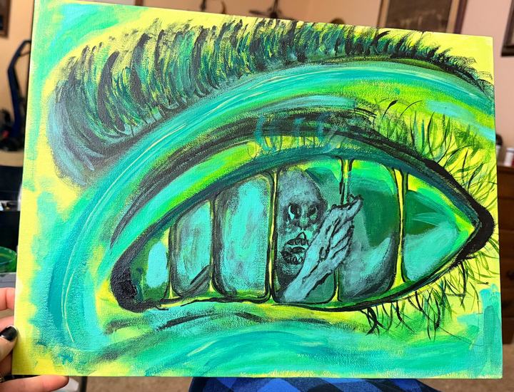 Sentinel of Secrets, acrylic painting by JanieBee